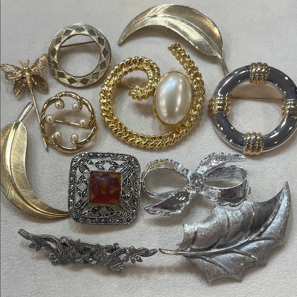 Chic Gold and Silver Brooch Collection set of 11  #2608